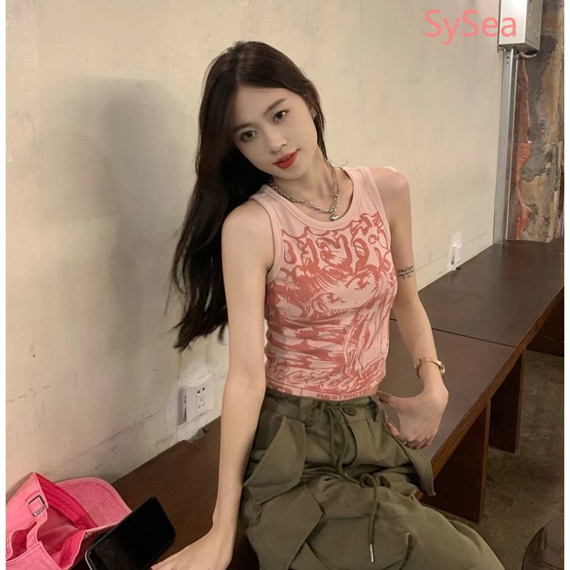 Áo Hai Dây In Họa Tiết Phong Cách Retro Mỹ Cho Nữ