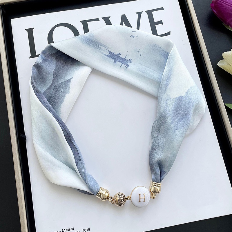 Khăn Choàng Cổ Mỏng Có Khóa Nam Châm Đính Ngọc Trai Thời Trang