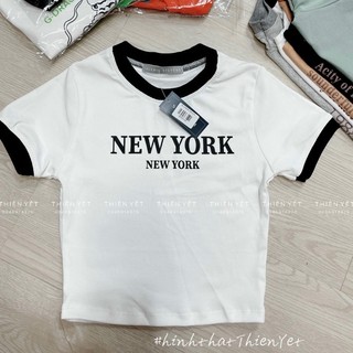 Áo thun kiểu croptop tay ngắn cổ tròn in chữ NEW YORK ( hình thật) nữ uk capnhatxuhuong