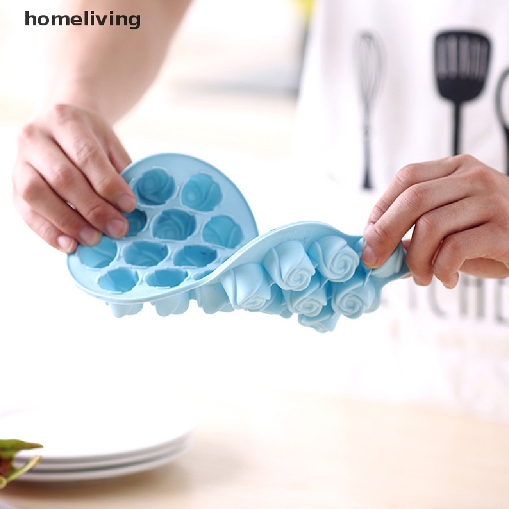 1 Hộp Làm Đá Viên 11 / 21 Ngăn Bằng Silicone Hình Hoa Hồng Có Nắp Đậy Tiện Lợi