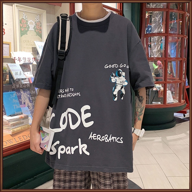 Áo Thun Tay Lỡ Cổ Tròn Dáng Rộng In Họa Tiết Thời Trang Mùa Hè Cho Nam