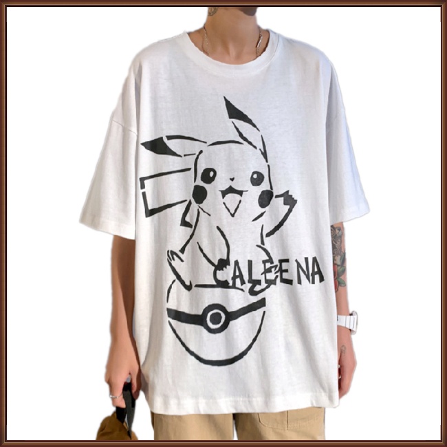 Áo Thun Ngắn Tay Cổ Tròn Dáng Rộng In Hình Hoạt Hình Dễ Phối Đồ Dành Cho Nam