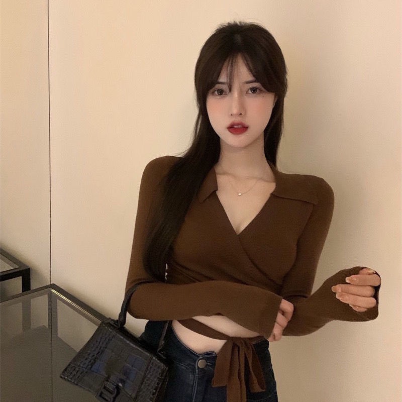 Áo Thun Dệt Kim Cổ polo Tay Dài Ôm Dáng Thời Trang Mùa Thu 2021 Phong Cách Mới Cho Nữ