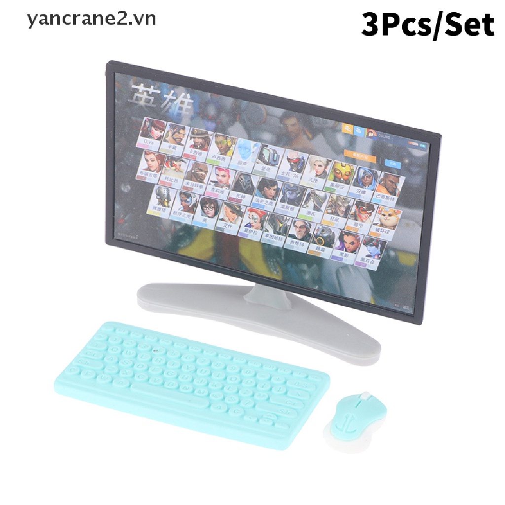Set 3 Mô Hình TV / Chuột / Bàn Phím Để Bàn Trang Trí Nhà Búp Bê 1: 12 1: 12