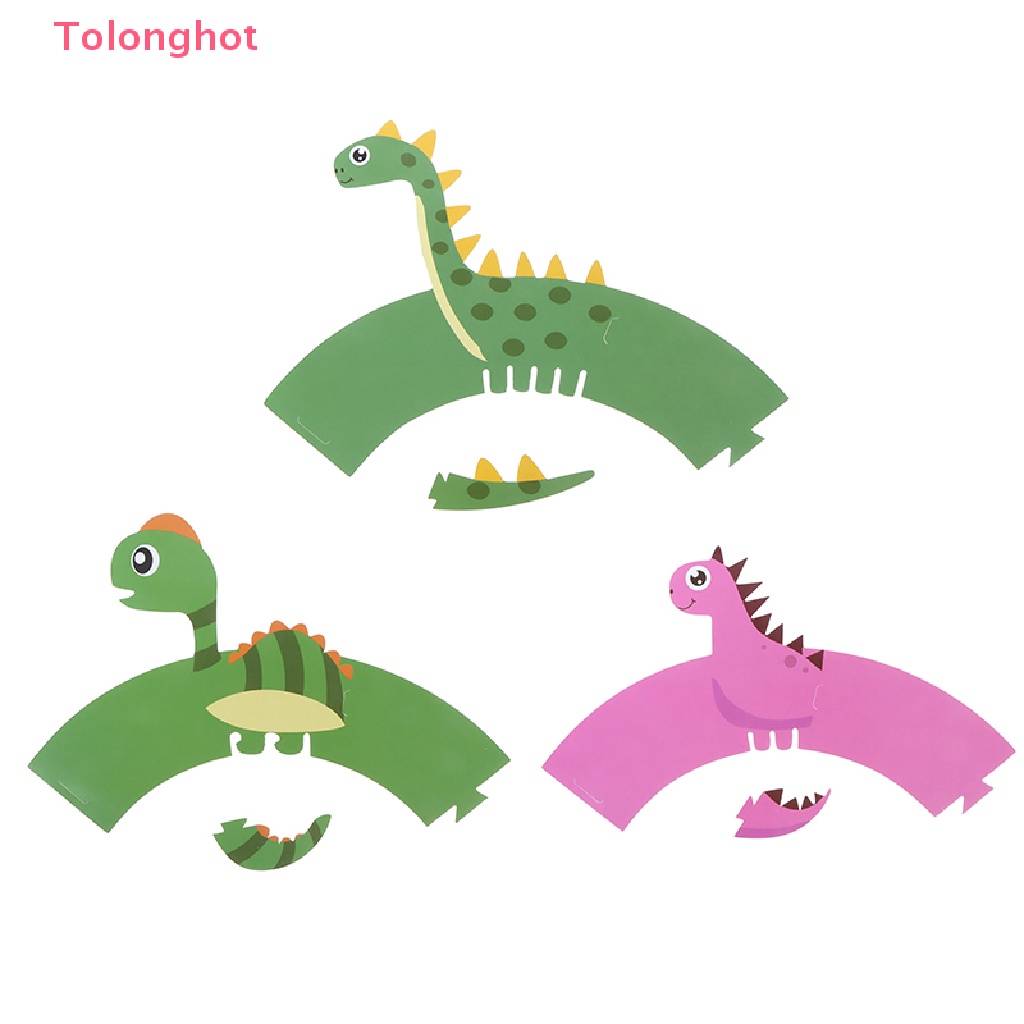 Set 10 Giấy Gói Bánh Cupcake Hình Khủng Long DIY