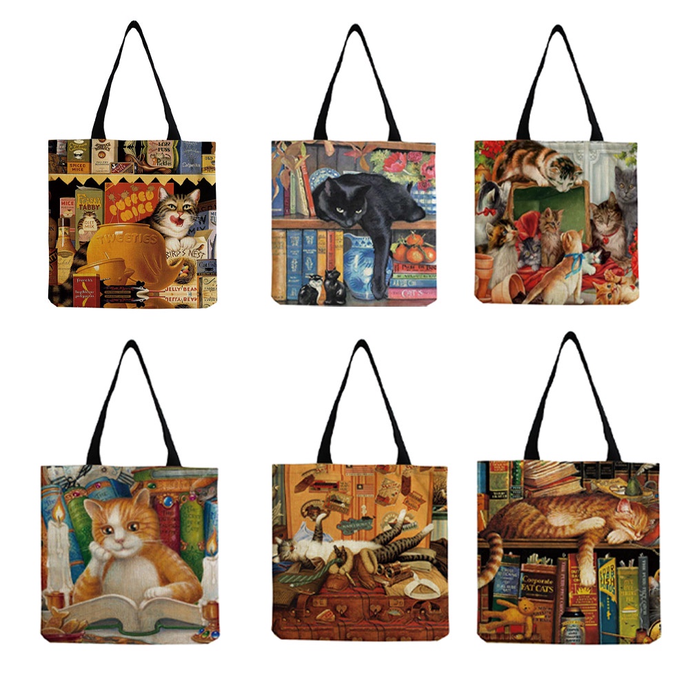 Túi Xách Mua Sắm Tái Sử Dụng Được In Hình Mèo Dễ Thương Chất Lượng Cao Mới