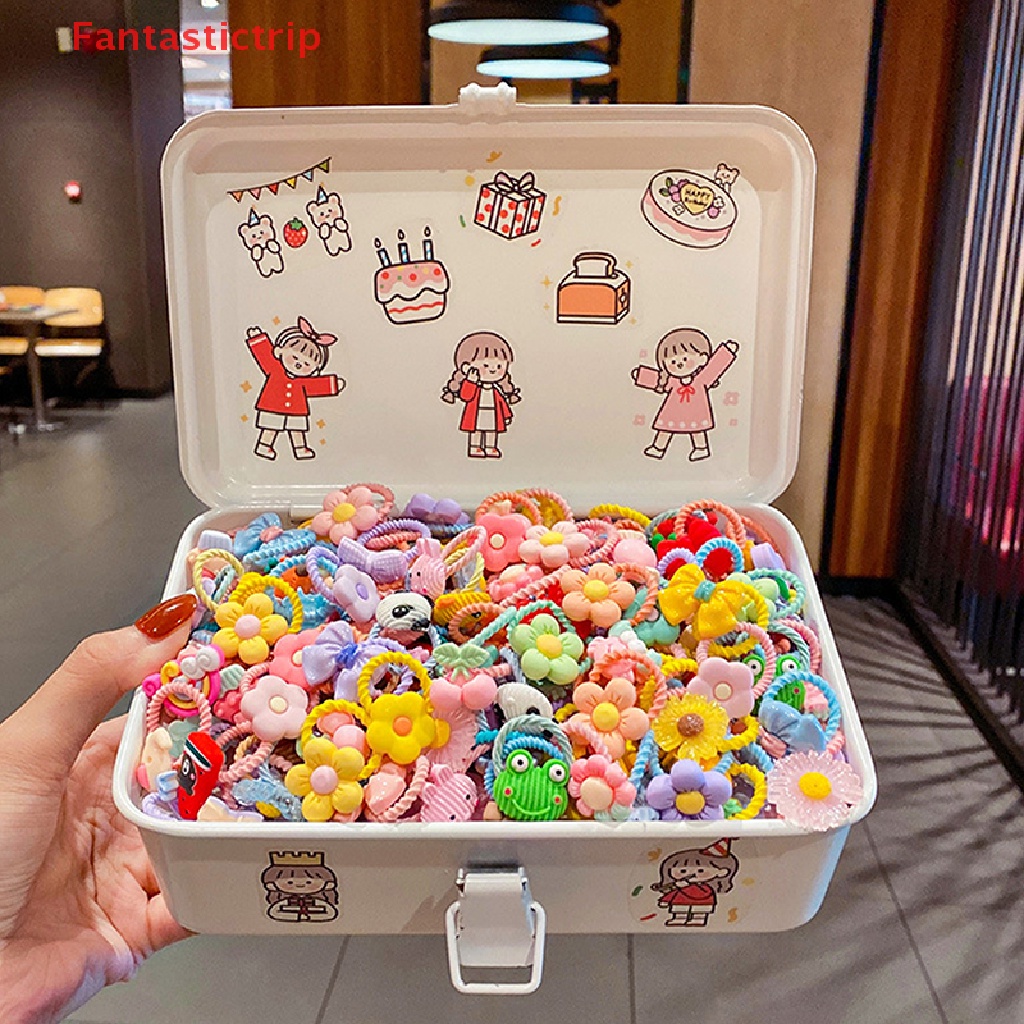 Set 10 Dây Cột Tóc Co Giãn Đính Hoa Nhỏ Dễ Thương Cho Bé Gái