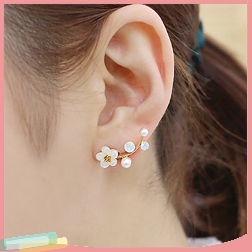 1 Đôi Bông Tai Xỏ Lỗ Hình Hoa Đính Ngọc Trai Giả Thời Trang