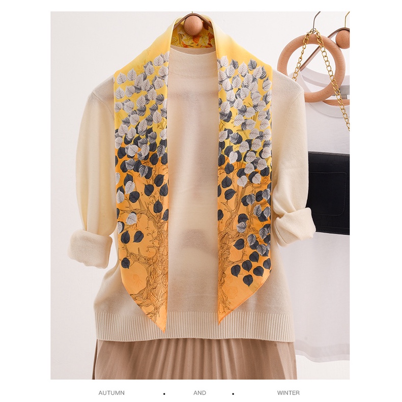 Khăn Quàng Cổ Lụa Hình Vuông 90 * 90cm In Họa Tiết Hoa Phong Cách Hàn Quốc Thời Trang Xuân Hè