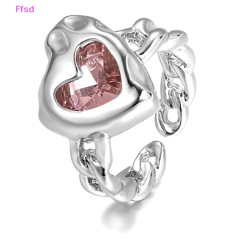 Nhẫn Mặt Trái Tim Đính Đá Pha Lê Hồng Phong Cách Harajuku 90s EMO Y2K Thời Trang Cho Nữ