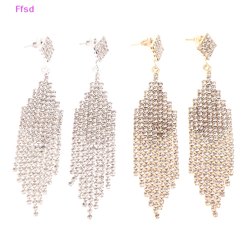 {Ffsd} Bông Tai Bạc S925 Dáng Dài Đính Pha Lê Sáng Bóng Cổ Điển Cho Nữ * Bán Chạy