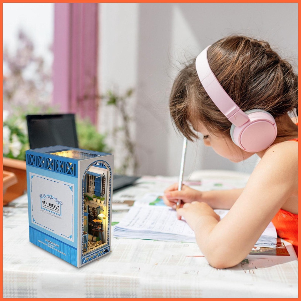 Mô Hình Nhà Búp Bê Mini 3D DIY Có Đèn LED Màu Xanh Dương Dùng Để Trang Trí Nhà Búp Bê