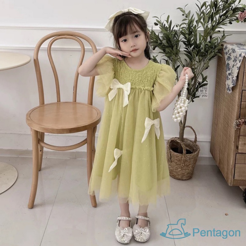 Đầm Vải Gạc Thông Thoáng Màu Xanh Lá Cây Thời Trang Mùa Hè Hàn Quốc Dễ Thương Dành Cho Bé Gái