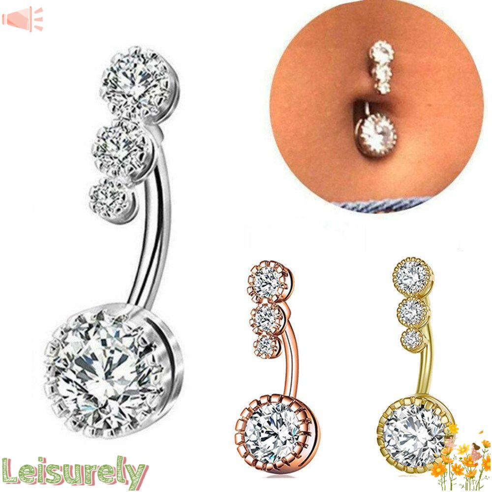 Phụ Kiện Thanh Bụng LEILY|Thép Phẫu Thuật|Khuyên Rốn Đính Đá Zircon Trong Suốt Cá Tính
