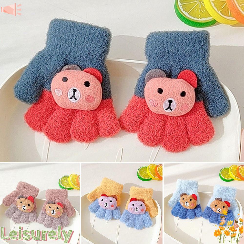 Găng Tay Giữ Ấm Dày Dặn Họa Tiết Gấu Hoạt Hình Dễ Thương Cho Bé