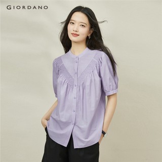 Áo kiểu giordano 18343602 tạo nếp tay phồng cổ đứng dành cho nữ