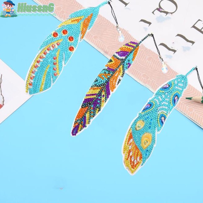 Set 6 Bookmark Hình Lông Vũ Đính Đá Cho Người Mới Bắt Đầu