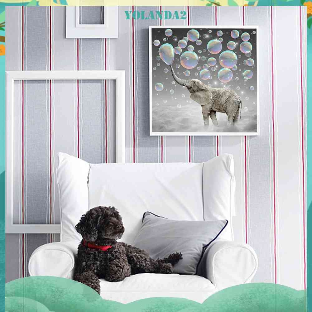 Bộ Tranh Đính Đá Tự Làm Toàn Diện Hình Voi Và Bong Bóng Cầu Vồng