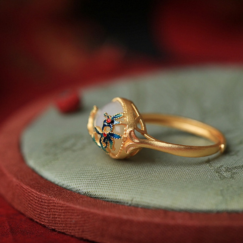 Nhẫn Hở Mạ Bạc 925 Đính Đá Ngọc Bích Thời Trang Cho Nữ