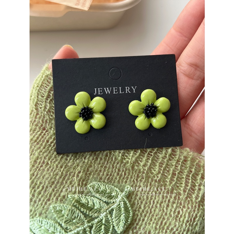 Bông Tai Hình Cánh Hoa Màu Xanh Bơ Phong Cách Pháp Ngọt Ngào Cho Nữ