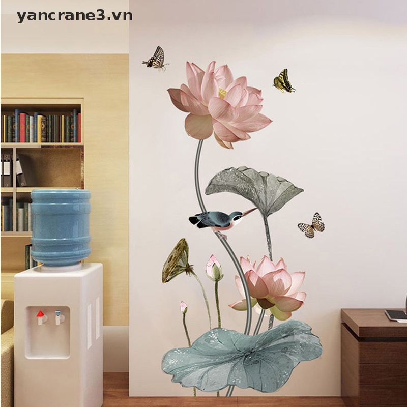 Miếng Dán Tường Trang Trí Phòng Khách Hình Hoa Sen Cỡ Lớn 3.vn