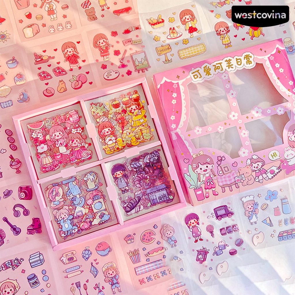 [COD]♪Hộp 100 Miếng Dán Trang Trí Sổ Tay Bằng PVC Chống Thấm Nước Có Thể Tháo Rời