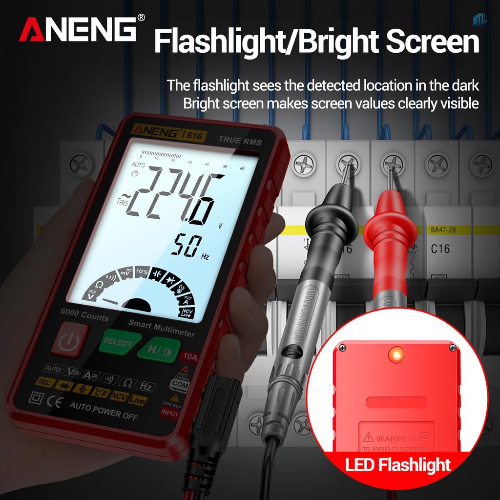 Vạn Năng Kế Kỹ Thuật Số Thông Minh ANENG 616 ANENG 6,000 NCV (s2mwvn) Có Đèn Pin AC / DC
