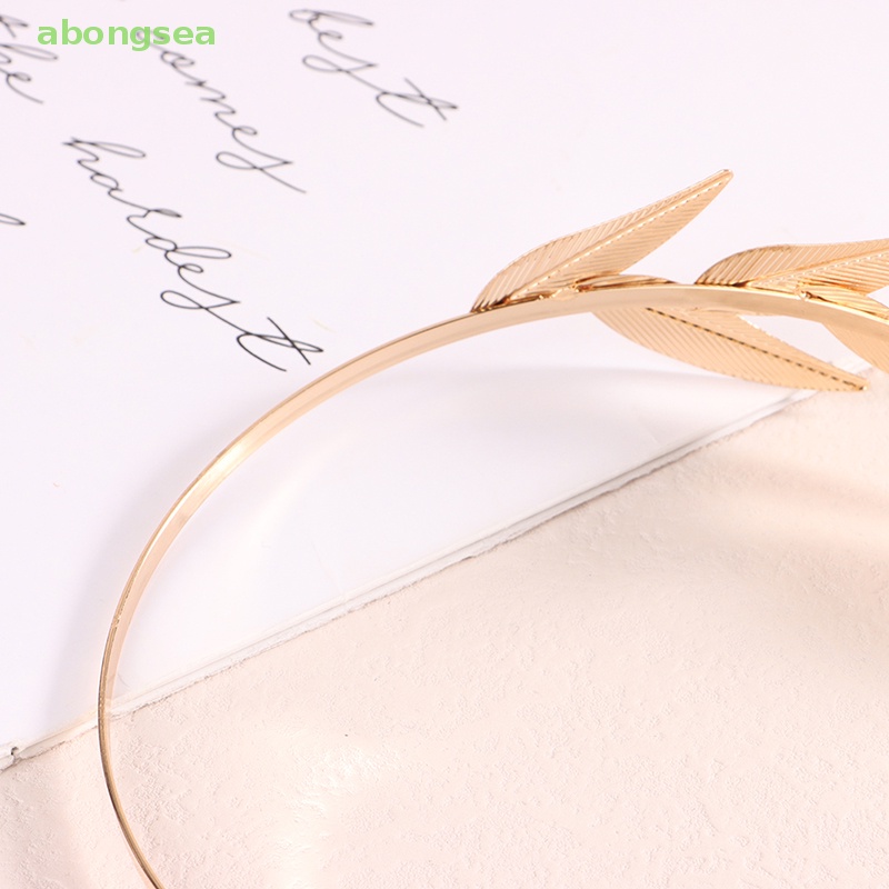 Abongsea Băng Đô Cài Tóc Hình Lá Bằng Kim Loại Màu Vàng Thanh Lịch Cho Cô Dâu