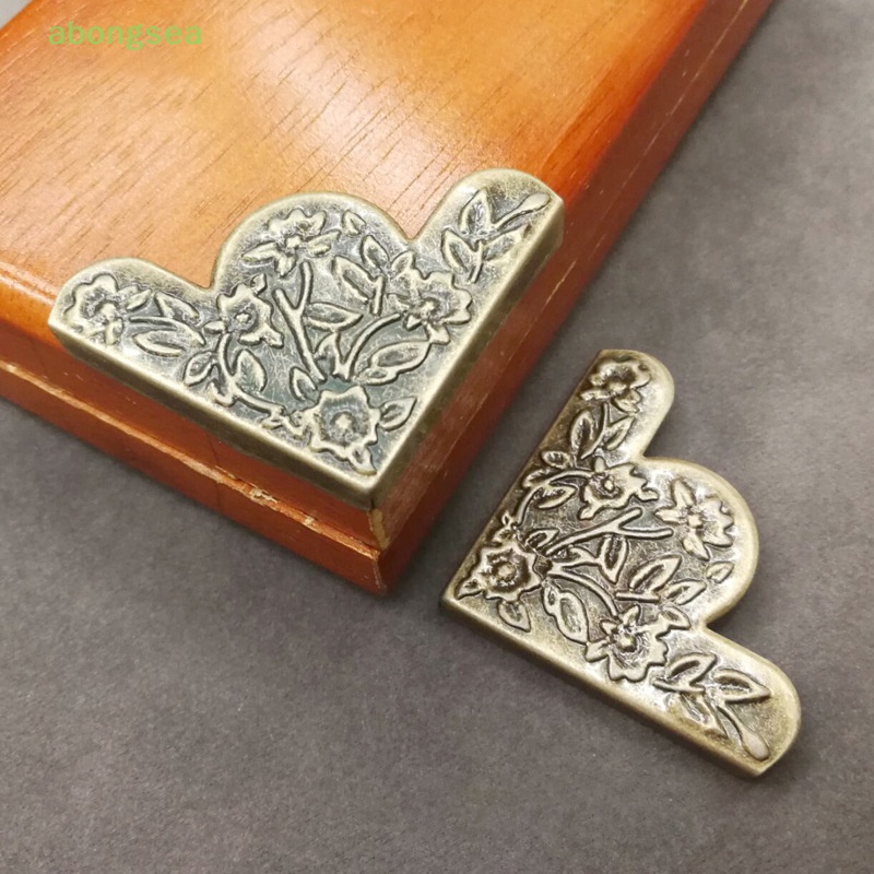 Abongsea Bộ 4 Miếng Kim Loại Chạm Khắc Hoa Trang Trí Góc Hộp Trang Sức Nội Thất