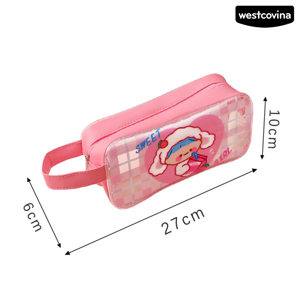 [COD]♪Túi Đựng Bút Trong Suốt Chống Thấm Nước Sức Chứa Lớn Có Dây Khóa Kéo In Họa Tiết Hoạt Hình