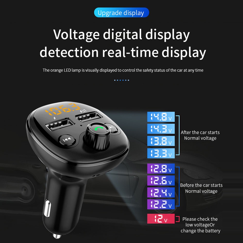 Tẩu Sạc Xe Hơi Tích Hợp Máy Nghe Nhạc MP3 FM Kết Nối Bluetooth Hai Cổng USB