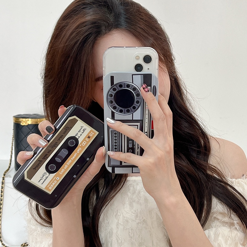 Ốp Điện Thoại Hình Cuộn Băng CD Tích Hợp Gương Và Trượt Bảo Vệ Cho iPhone 14 Pro Max 13 12 11