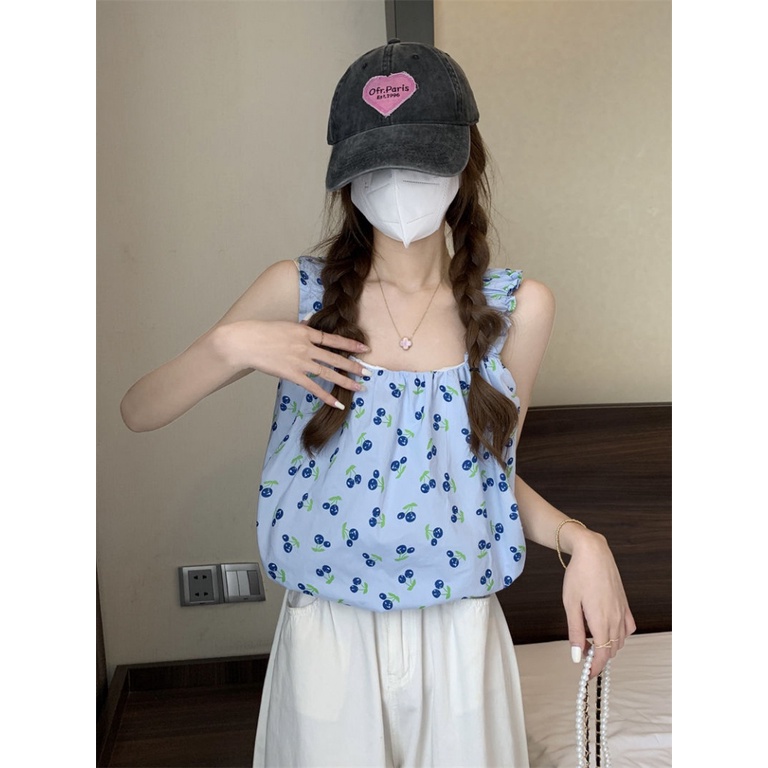 Áo Hai Dây Cổ Vuông Họa Tiết Hoa Thời Trang Mùa Hè Cho Nữ