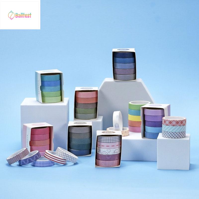 💜Bộ 5 cuộn băng keo washi phong cách dễ thương trang trí sổ