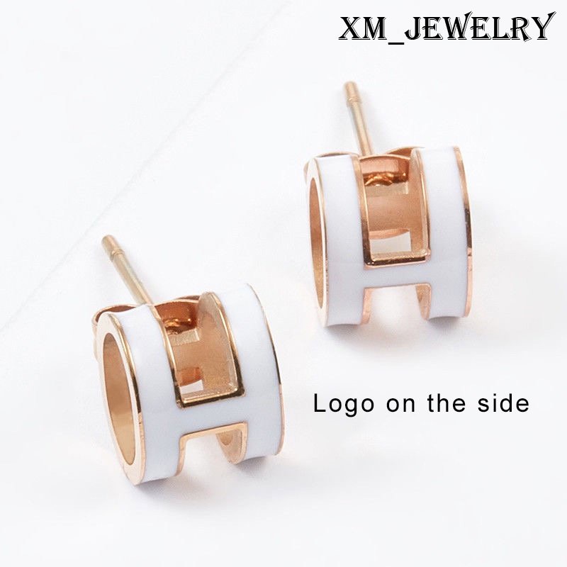 Bông Tai Chữ Bằng Thép Titan Mạ Vàng Hồng 18k Thời Trang | Bông Tai Bằng Thép Không Gỉ Tráng Men Nhẹ Sang Trọng