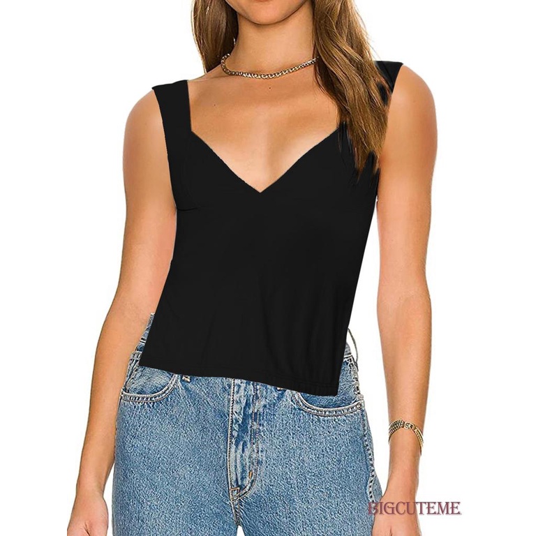 Áo Tank Top Không Tay Cổ Chữ V Hở Lưng Màu Trơn Thời Trang Mùa Hè Dành Cho Nữ