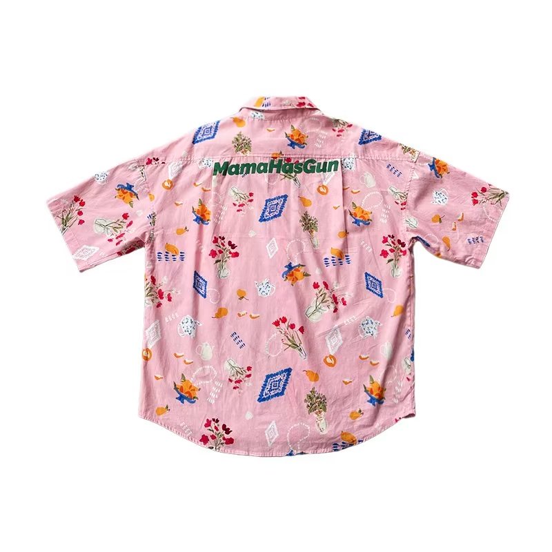 Áo Sơ Mi Cotton Ngắn Tay Dáng Rộng In Họa Tiết Graffiti Cá Tính Theo Phong Cách Retro