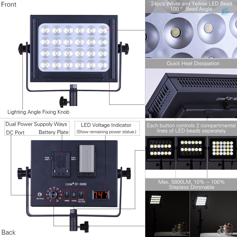 Bảng Đèn LED Zifon ZF-5000 24 Ánh Sáng Trắng / Cam Siêu Sáng Có Thể Điều Chỉnh Độ Sáng Cho Studio Chụp Ảnh DSLR