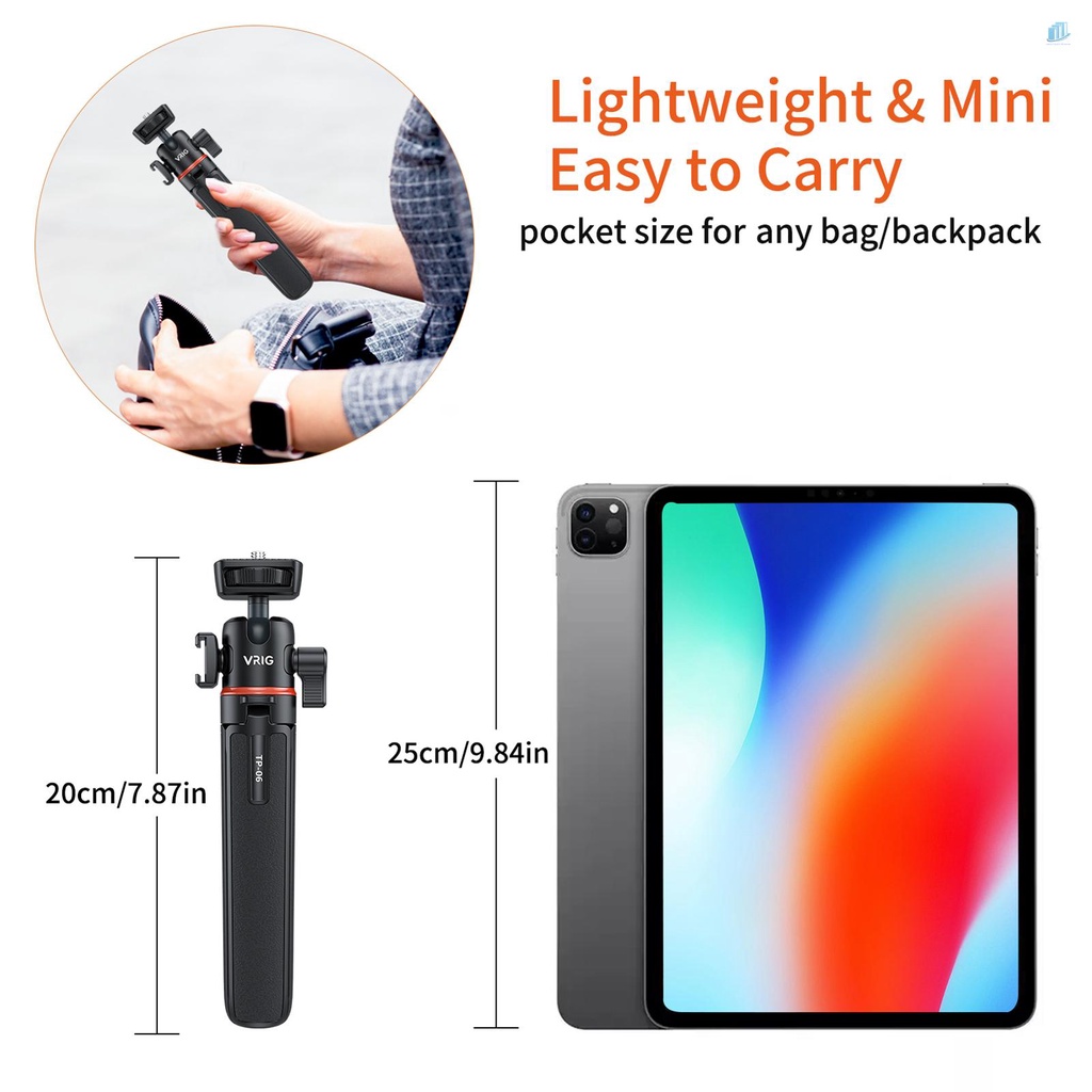 Gậy Selfie Cầm Tay Bằng Hợp Kim Nhôm Với Ốc Vít 1 / 4 Inch Xoay 360 Độ Vrinone VRIG TP-06° Đầu Bi Xoay 55cm / 21.6in Max. Chất Lượng Cao Phụ Kiện Tải Trọng 1.5kg 1.5kg Chất Lượng Cao