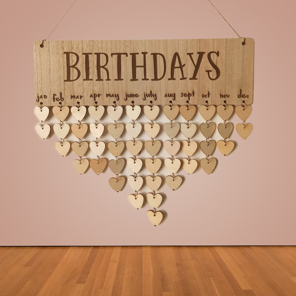 Hanging Ornament Board with BIRTHDAYS Capital Letters Natural Wood Board