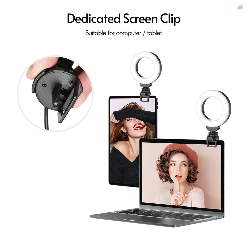 Vòng Đèn LED Mini 4 Inch 3 Chế Độ Sáng 3200K-6500K Kèm Đầu Chuyển Đổi USB Chuyên Dụng Cho Laptop