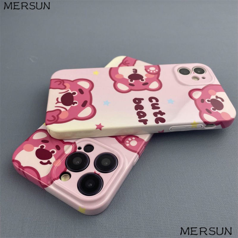 Ốp Điện Thoại Cứng Họa Tiết Gấu Và Dâu Tây Dễ Thương Cho Iphone 13 promax12xsmax xr 1114Pro OZBT