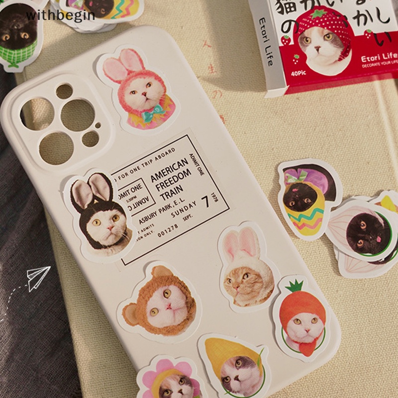 Bộ 40 Miếng Dán Vinyl Chống Nước Hình Mèo Kitty Dễ Thương Trang Trí Sổ Tay