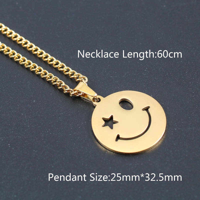 Z Vòng cổ Bằng Thép Không Gỉ Mạ Vàng 24K S925 Mặt Hình Ngôi Sao Mặt Cười Phong Cách Punk