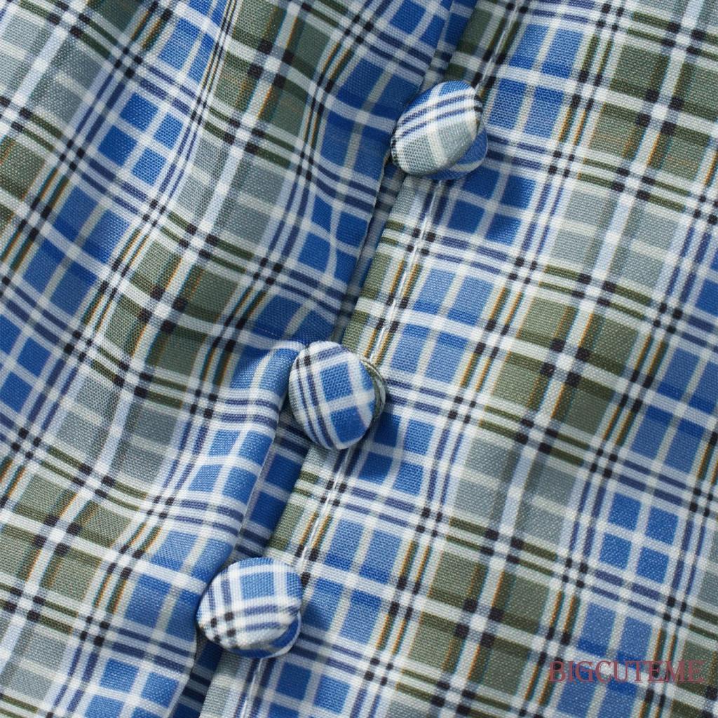 Áo Croptop Tay Ngắn Họa Tiết Sọc Caro Xinh Xắn Cho Nữ