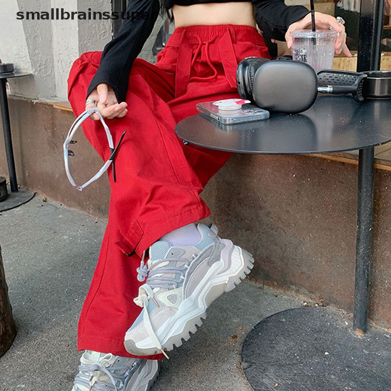 Quần Baggy Lưng Cao Ống Rộng Có Túi Phong Cách Thời Trang Harajuku Hàn Quốc Y2k SBS