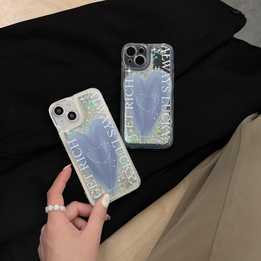 Ốp Điện Thoại TPU Dẻo Họa Tiết Trái Tim Màu Trong Suốt Phối Cát Lún Chống Rơi Cho iPhone11 12 13 14 Pro Max