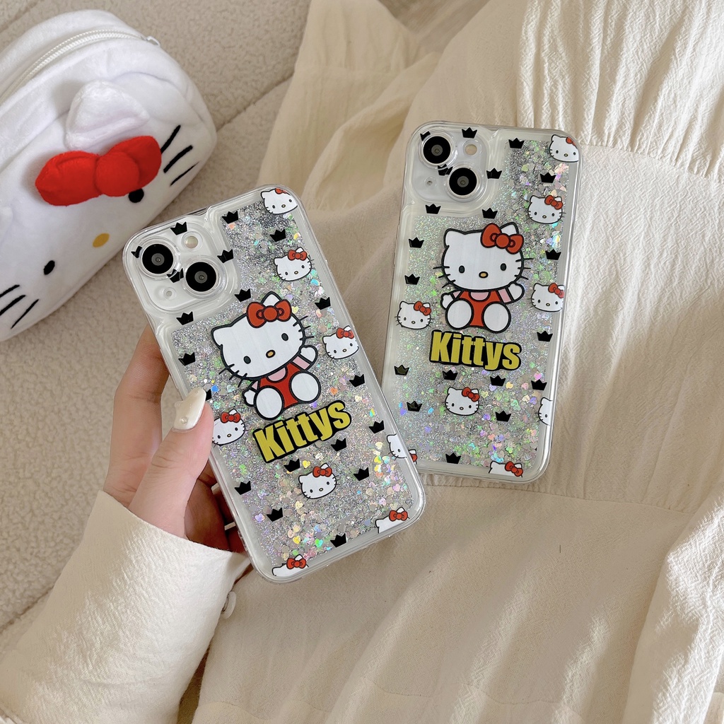 Ốp Điện Thoại TPU Dẻo Họa Tiết Hoạt Hình Hello Kitty Có Nước Kim Tuyến Lấp Lánh Cho iPhone11 12 13 14 Pro Max
