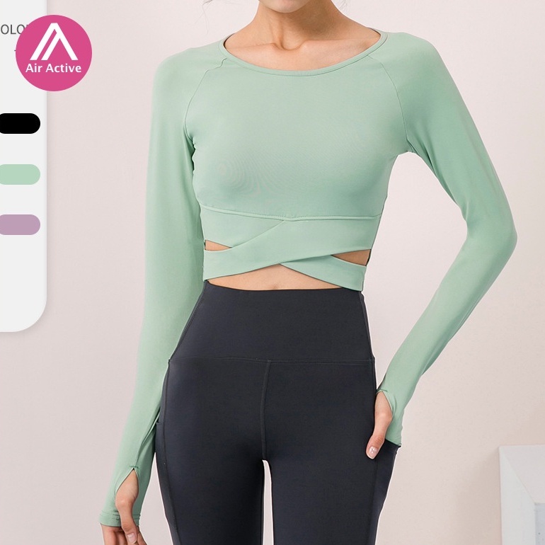Áo Thun Thể Thao Tay Dài Ôm Dáng Phối Dây Buộc YD 02516