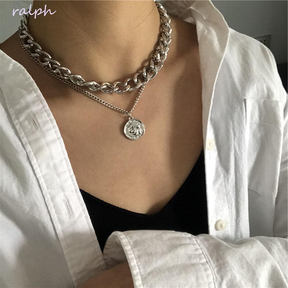 Dây Chuyền Hai Lớp Mặt Hình Đồng Xu Phong Cách Hiphop Thời Trang